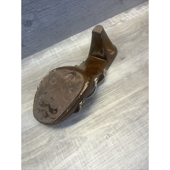 ITALIAN Shoemakers 7.5 Carved Out Wooden Heels Gold Bronze - Picture 11 of 14